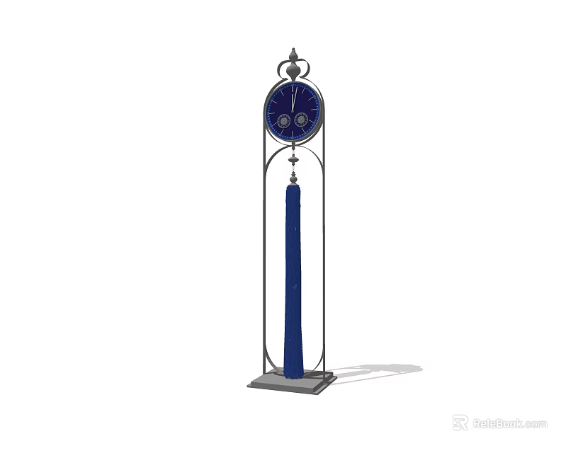 Elegant Grandfather Clock With Blue Face Metal Frame Decorative Top And Pendulum 3d model 