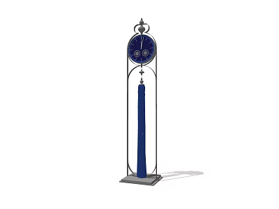 Elegant Grandfather Clock With Blue Face Metal Frame Decorative Top And Pendulum 3d model