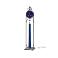 Elegant Grandfather Clock With Blue Face Metal Frame Decorative Top And Pendulum