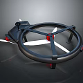 Black Circular Mechanical Structure With White Blades And Red Components Design