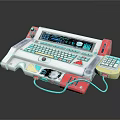 Retro Futuristic Computer Console With Integrated Keyboard Digital Display Screen And Colorful Buttons