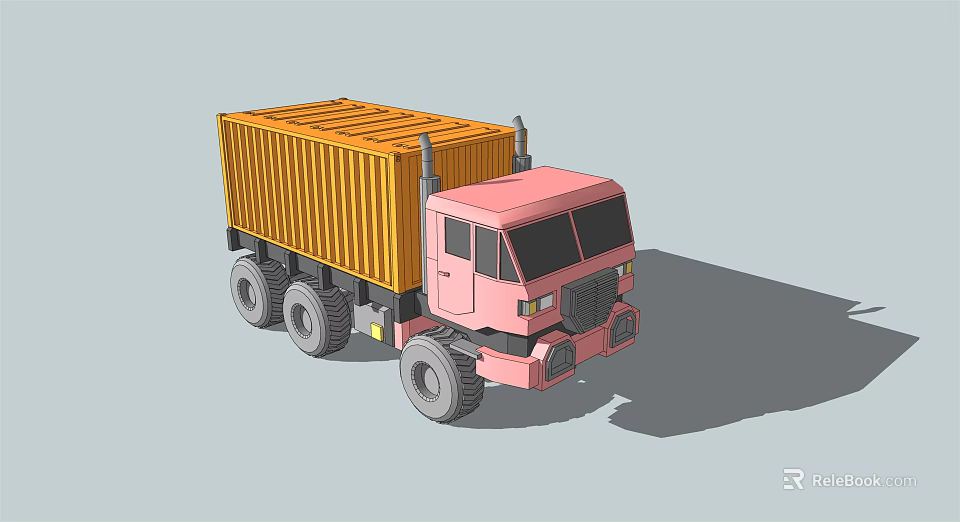 Functional Truck With Pink Cab And Yellow Cargo Container For Transport 3d model 