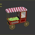 Red Candy Cart with Red And White Striped Canopy holding Canned Candy On Wheels