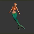 Red Haired Game Movie Mermaid Character With Green Tail And Flower In Hair