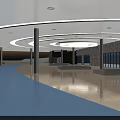 Modern Architectural Interior With Circular Ceiling Lights Columns And Large Windows