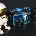 Space Themed Exhibition Booth with Astronaut Model Transparent Display and Background Screens with Planet Elements