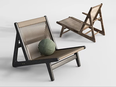 Modern Leisure Chair With Wooden Frame Rattan Weave And Green Decorative Ball 3d model