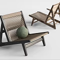 Modern Leisure Chair With Wooden Frame Rattan Weave And Green Decorative Ball