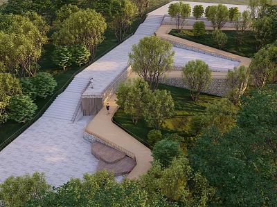 Scenic Park Landscape With Winding Stone Pathways Lush Trees And Green Lawns 3d model
