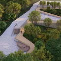Scenic Park Landscape With Winding Stone Pathways Lush Trees And Green Lawns