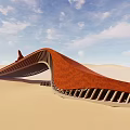 Modern Desert Entrance Gate With Red Curved Structure And Blue Sky