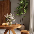 Cozy Living Room Interior Design With Wooden Wardrobe Green Plant And Natural Light
