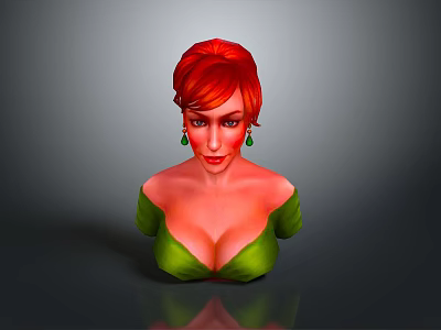 3D Rendered Female Character With Red Hair Green Off Shoulder Outfit And Green Earrings 3d model