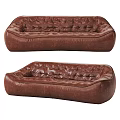 Brown Leather Double Sofa With Button Tufted Design And Classic Style