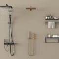 Modern Black And Gold Rainfall Shower System With Handheld Sprayer And Bathroom Accessories