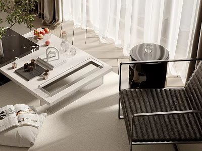 Modern Coffee Table Interior Design With Glass Top And Metal Frame In Living Room 3d model