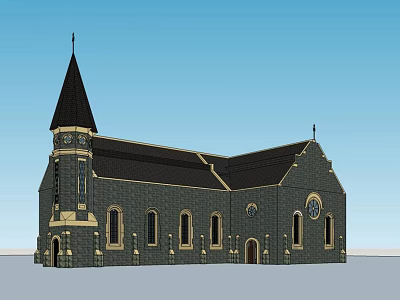 Ancient Gothic Architecture Building With Stone Walls Arched Windows And Spire 3d model