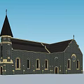 Ancient Gothic Architecture Building With Stone Walls Arched Windows And Spire