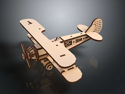 Wooden Airplane Model Biplane With Propeller Detailed Structure And Crafted Design 3d model