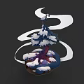 Snow Covered Arbor With Purple Trunk And White Swirling Decorations On Dark Background