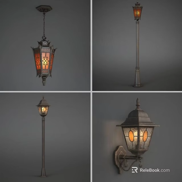 Vintage Decorative Lighting Combination With Pendant Floor Wall Sconce Lamps And Glass Shades 3d model 