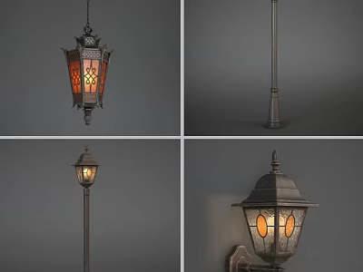 Vintage Decorative Lighting Combination With Pendant Floor Wall Sconce Lamps And Glass Shades 3d model