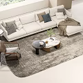 White L Shaped Sofa Coffee Table Set With Decorative Pillows Throw Blanket And Grey Rug