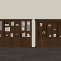 Dark Brown Wooden Bookcases With Books Decorative Statues Vases And Frames