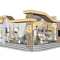 Modern Mall Retail Store Interior With Curved Structure Display Shelves And Green Plants