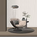 Beige Leather Leisure Chair With Plush Cushion And Side Table Green Plant Modern Interior