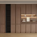 Modern Wooden Sideboard Cabinet With Brown Finish LED Lighting Open Shelf And Storage Drawers