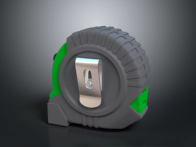 Professional Gray And Green Tape Measure With Metal Clip And Rubber Grip 3d model
