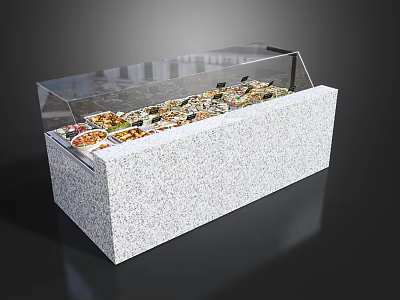 Food Display Case With Transparent Glass Cover Filled With Various Fresh Dishes And Granite Countertop 3d model