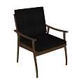 Modern Single Chair With Black Leather Upholstery Dark Wooden Frame And Armrests Elegant Design