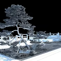 Tree House Built On Pine Tree With Green Lawn And Stone Railing Under Blue Sky