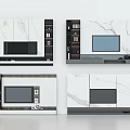 Elegant Modern TV Wall Design With Marble Panels And Storage Cabinets 3d model