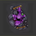 Vibrant Purple Crystal Cluster With Orange Wooden Fences Gray Stone Ground And Green Plants