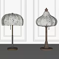 Vintage Map Print Table Lamps Brass Wooden Bases Gray Dark Brown Poles Paneled White Walls