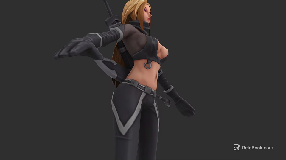 Game Movie Character With Blonde Hair Black Outfit Gray Accents Sheer Sleeves And Combat Armor 3d model 