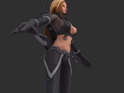 Game Movie Character With Blonde Hair Black Outfit Gray Accents Sheer Sleeves And Combat Armor 3d model