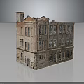 Vintage Red Brick Multi Story Building Model With Weathered Exterior And Windows