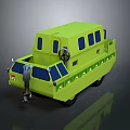 Green Two Level Amphibious Utility Vehicle With Windows Wheels And Lights