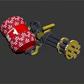 Colorful Weapon Design With Red Patterned Barrel Yellow Grip and Multiple Muzzles
