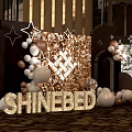 Stylish Photo Spot with Shinebed Gold Letters Sequin Backdrop Balloons Star Decorations Arched Doorways