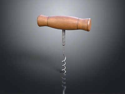 Durable Household Wine Opener With Wooden Handle And Metal Spiral Corkscrew 3d model
