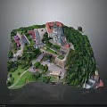 3D Model of Historic Architecture With Red Rooftops and Lush Green Landscape