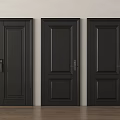 Three Black Security Doors With Panel Design On Light Wall And Wooden Floor 3d model
