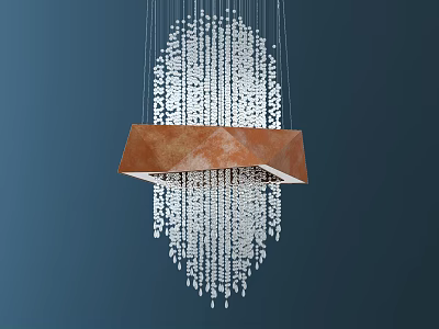 Elegant Crystal Chandelier With Copper Square Frame And Hanging Transparent Crystal Chains 3d model