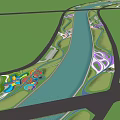 Waterfront Landscape Design With River Green Spaces Winding Paths And Colorful Recreational Areas