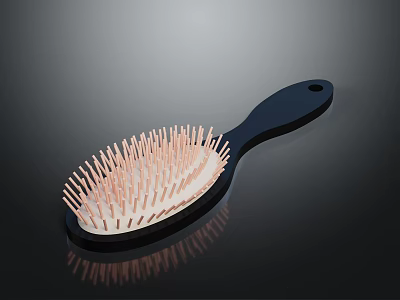 Stylish Hair Comb With Black Handle And Pink Bristles On White Base And Reflective Surface 3d model